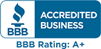 The BBB Accredited Business logo with an A+ Rating